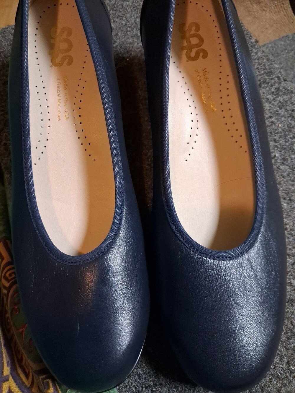 SAS Navy Leather Comfort Ballet Flats